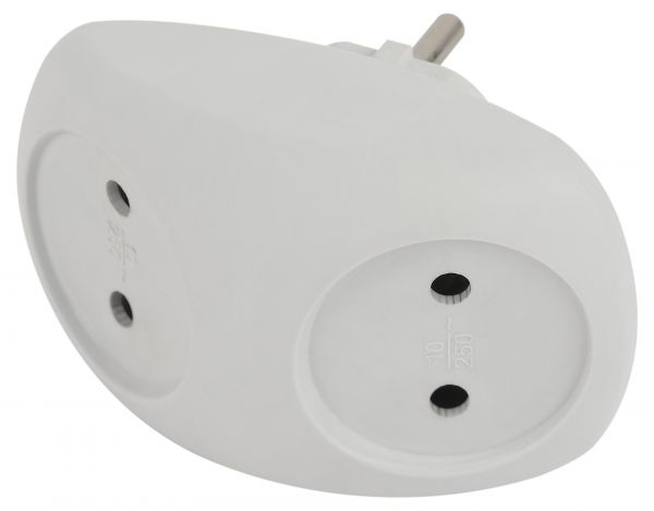 Разветвитель электрический SPx-2-W на 2 розетки без заземления 10А белый