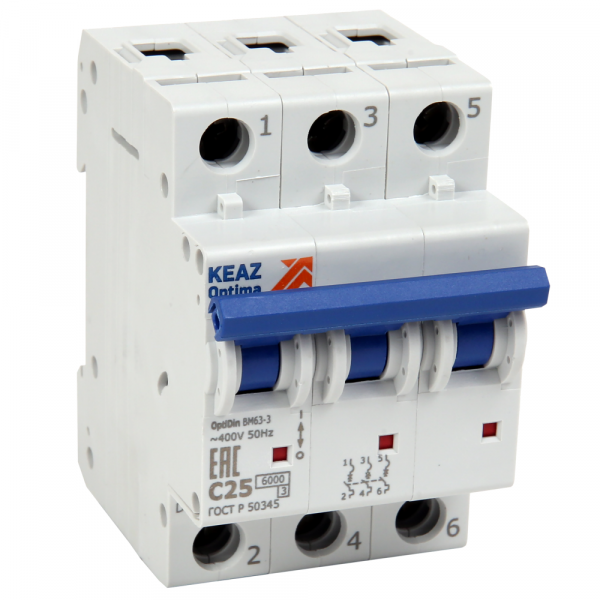 Выключатель автоматический трехполюсный 6А D 10kA OptiDin BM63-M-3D6-10-УХЛ3