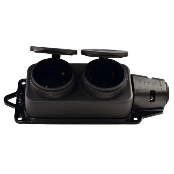 Розетка наружная двойная с заглушками 2P+PE 1х16А 240В каучук