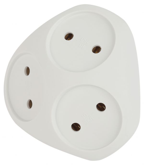 Разветвитель электрический SPx-3-W на 3 розетки без заземления 10А белый