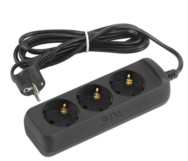 Удлинитель электрический UX-3e-3m-B с заземлением 3 розетки 3м ПВС 3x0,75мм2 10А черный