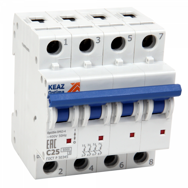 Выключатель автоматический четырехполюсный 3А B 6кА AC OptiDin BM63-4B3-УХЛ3