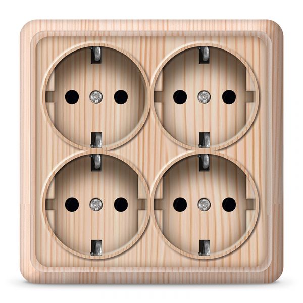 Розетка четырехместная квадратная   Олимп с/з, наружная, 16А, 220В, сосна (еврослот)