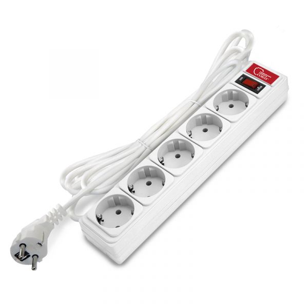 Фильтр сетевой СОЮЗ ПВС 3*0,75 5 гнезд, выключатель с индикацией, с заземлением, белый 3м