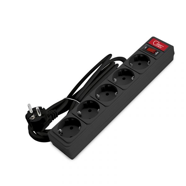 Фильтр сетевой СОЮЗ ПВС 3x0,75 5 гнезд, выключатель с индикацией, с/з, з/ш, черный 1,8м