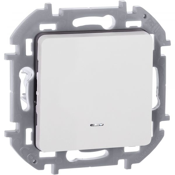 Выключатель 1-клавишный проходной с подсветкой/индикацией 10АХ безвинтовое крепление белый INSPIRIA