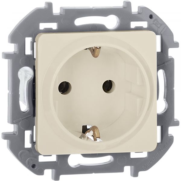 Розетка 1-местная с заземлением с защитными шторками 16А слоновая кость INSPIRIA