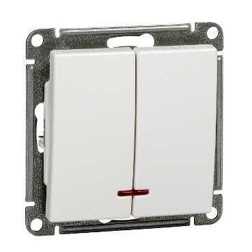 W59 Выключатель двухклавишный с подсв. 10АХ, механизм, белый