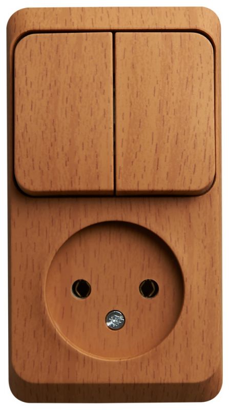 ЭТЮД блок открытой установки Розетка без заземления + Выключатель 2-клавиш., бук