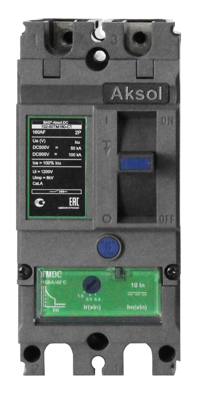 Выключатель автоматический в литом корпусе ВА57-DC-AKSOL-102-50ТМ63-CT 2P/63А/ТМ/50кА