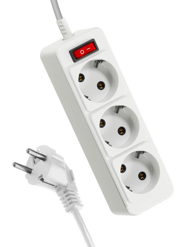 Удлинитель 10А 3 гн ПВС 3*0,75 5м с заземлением и кнопкой