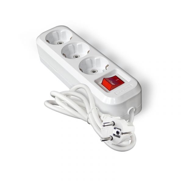 Удлинитель S-303А ПВС 3*1,5 ,3 гнезда, с заземлением, с выключателем, 3м еврослот