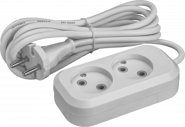 Удлинитель бытовой OPE-S-02-300-X-2x1 без заземления 2 розетки 3м ПВС 2х1 2200 Вт