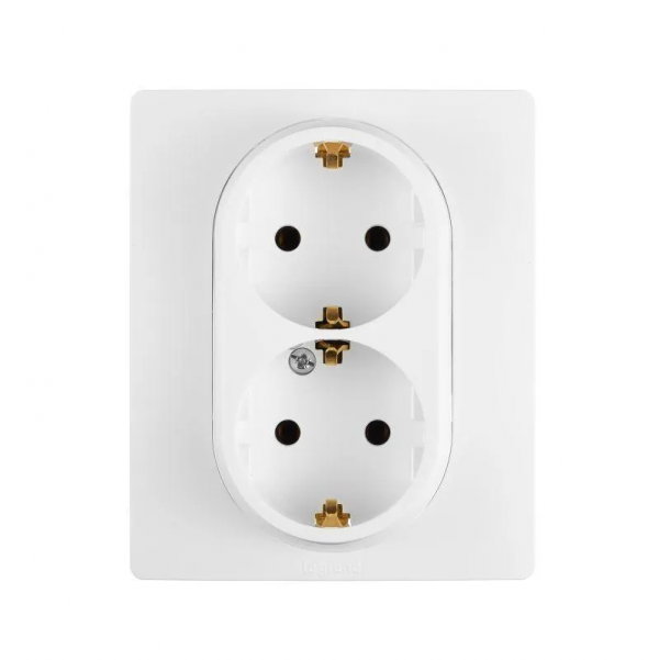 Розетка 2-местная с заземлением без защитных шторок в сборе 16А белый ETIKA