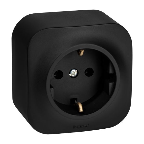 Розетка 1-местная для открытой установки с заземлением без защитных шторок 16А черный матовый QUTEO