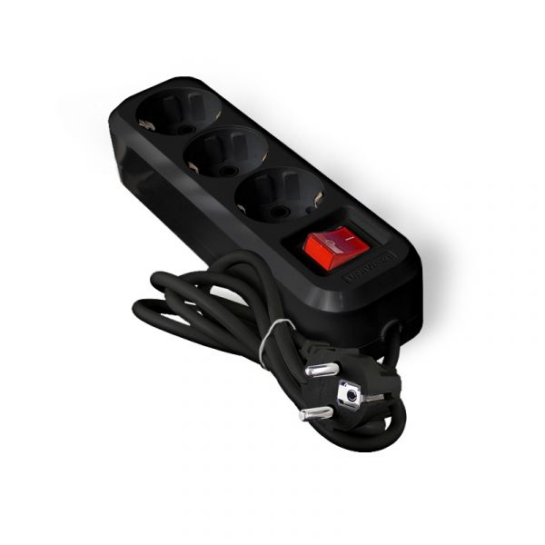 Удлинитель S-303 ПВС 3*1 3 гнезда с/з выкл 2м еврослот черный