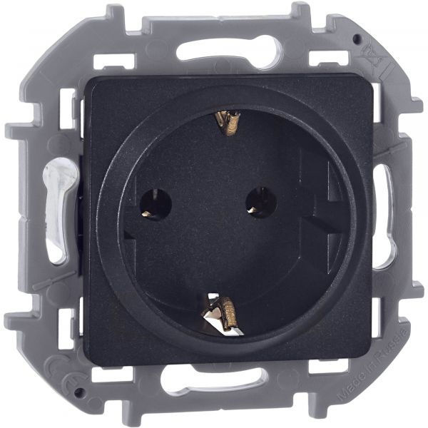 Розетка 1-местная с заземлением без защитных шторок 16А антрацит INSPIRIA