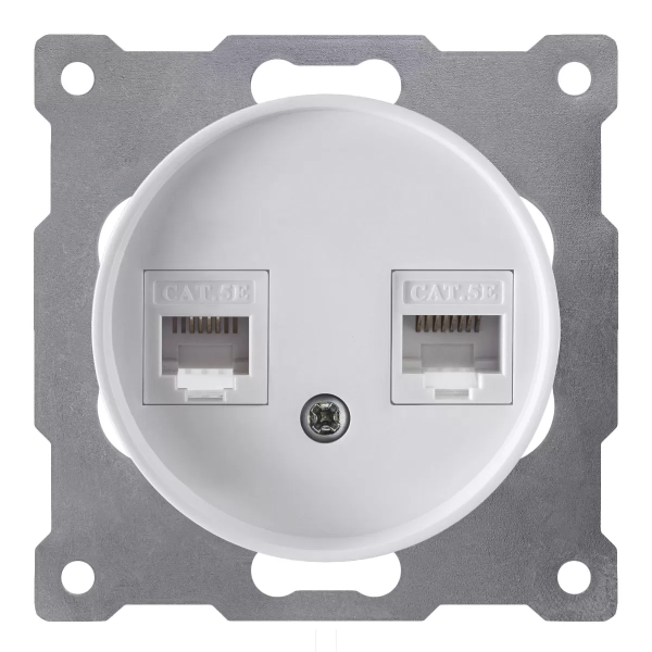 Розетка двойная компьютерная RJ45 кат.5e, цвет белый (серия Florence)