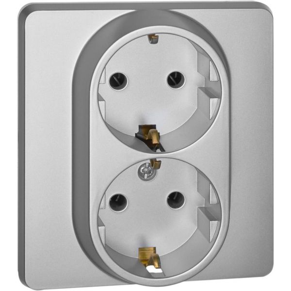 Розетка 2-местная с заземлением без защитных шторок 16А в сборе алюминий INSPIRIA