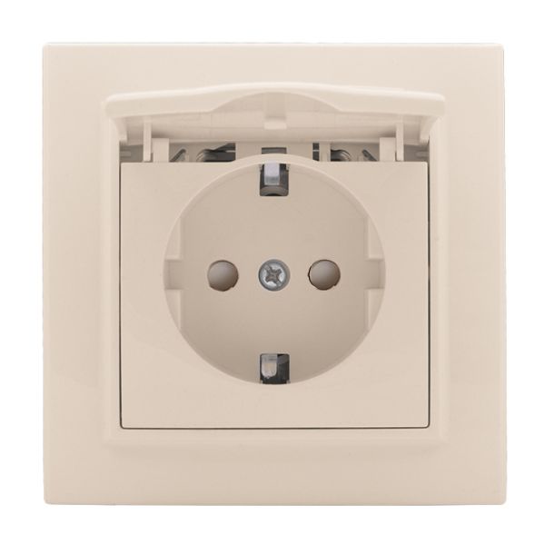Розетка одноместная СП с заземлением Минск с крышкой 16А бежевая с защитными шторками