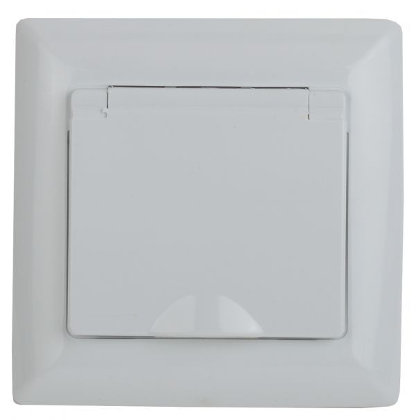 Розетка однофазная скрытого монтажа (моноблок, ) с заземлением со шторками белый с крышкой в многоместные рамки не устанавливается 16А 250В IP44 винтовые зажимы 4-209-01 Intro Solo