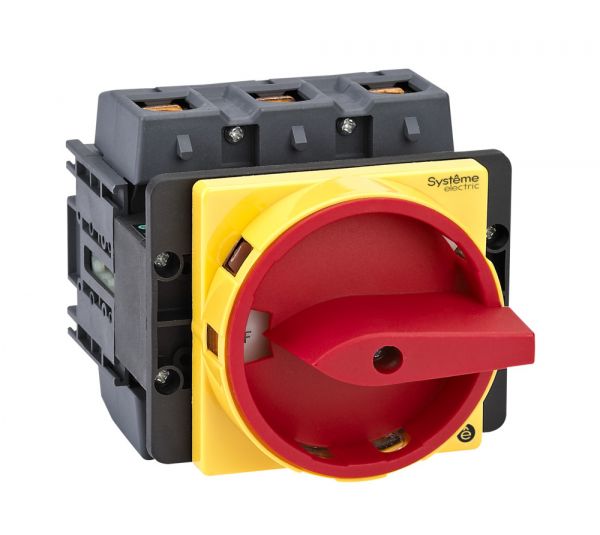 Выключатель-разъединитель 3P 125A IP20 С КРАСНОЙ РУКОЯТКОЙ НА ДВЕРЦУ 4 ВИНТАМИ С ЗАМКОМ