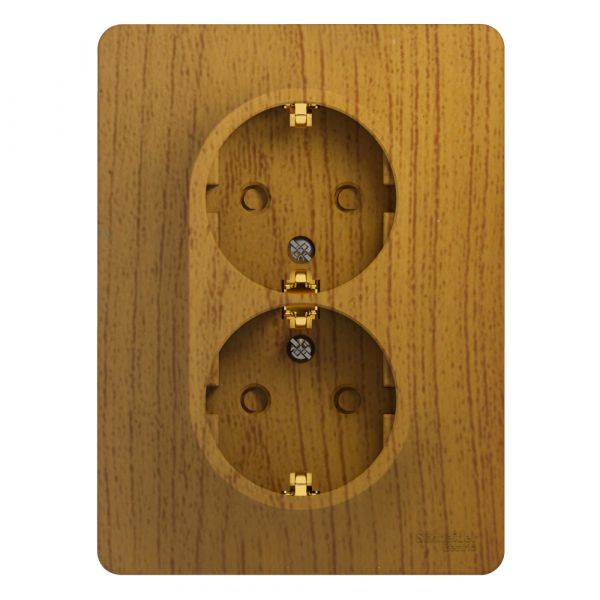 GLOSSA Розетка двойная с заземлением со шторками дуб в сборе