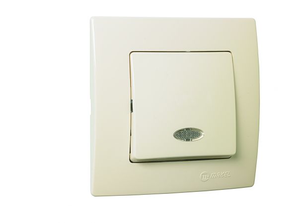 Lillium Natural Kare Выключатель с/у 1-кл.с подсв.кремовый 250В