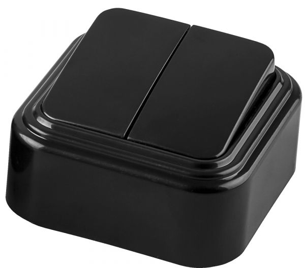 Выключатель двухклавишный наружный, 250В, 6А, IP20, черный,