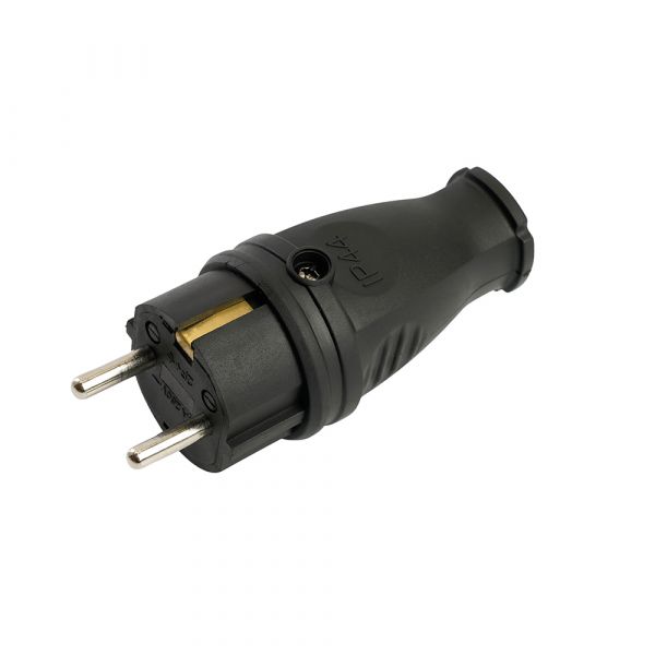 Вилка прямая с/з, каучук 250В, 16A, IP44, черный