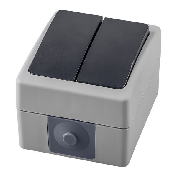 Выключатель двухклавишный 250В 10А IP54 серия Велена PSW10-121-54 серый/графит STEKKER