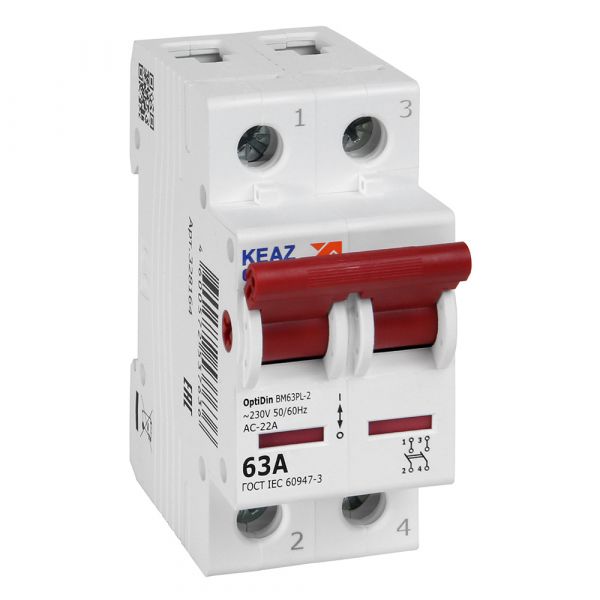 Выключатель нагрузки 2П 63А 400В OptiDin BM63PL-263-УХЛ3 (ВМ63PL)