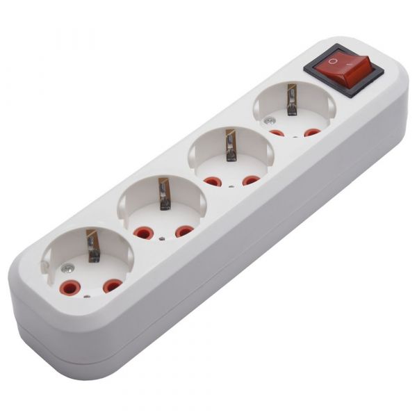 Розетка для удлинителя 4-местная с/з с выключателем, белый