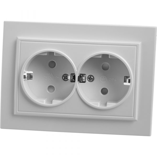 Розетка 2-местная с/з, Эрна, белый,