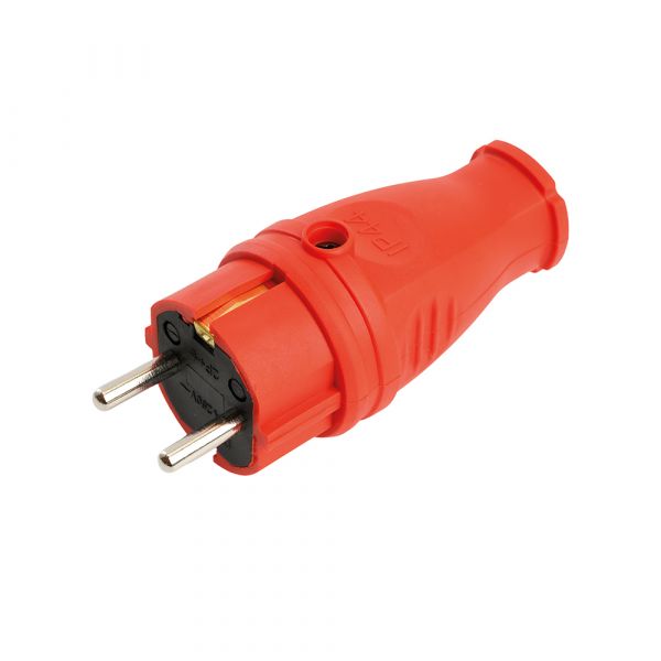 Вилка прямая с/з, 250В, 16A, IP44, каучук, красный