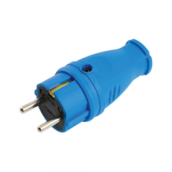Вилка прямая с/з, 250В, 16A, IP44, каучук, синий