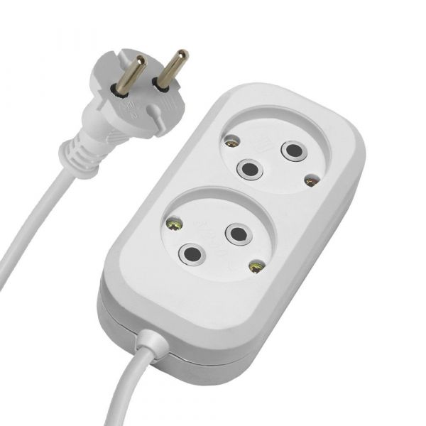 Удлинитель двухместный б/з 2x0,75, 2м, Home, белый