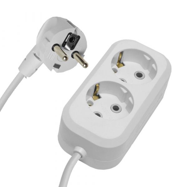 Удлинитель двухместный с/з 3x0,75, 2м, Home, белый