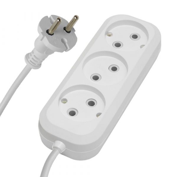 Удлинитель трехместный б/з, 2x0,75, 7м, Home, белый