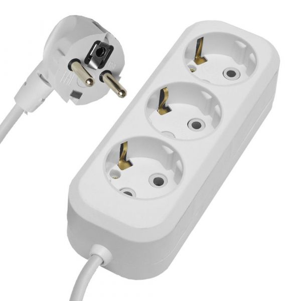 Удлинитель трехместный с/з 3x0,75, 3м, Home, белый