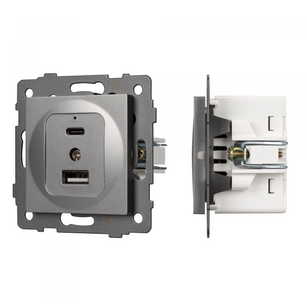 Механизм USB розетки SCT-MUAC-PL-GR-V 5V, 3A, QC4