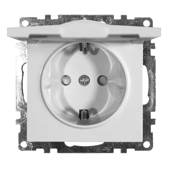 Розетка 1-местная с/з с крышкой, Катрин, белый,