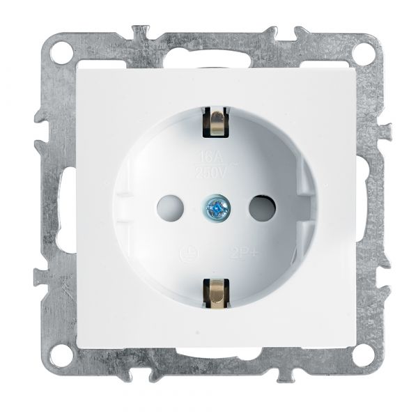 Розетка одноместная (механизм) с/з,с защитной шторкой,250В, 16А,  серия Эрна, белый Stekker