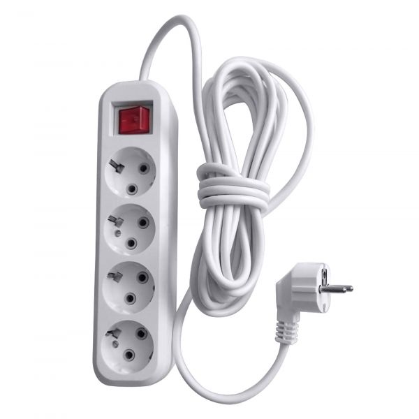 Удлинитель 4-местный с/з с выключателем, 3x0,75мм2, 2м, 250В, 10А, сер Home У10А-003, белый