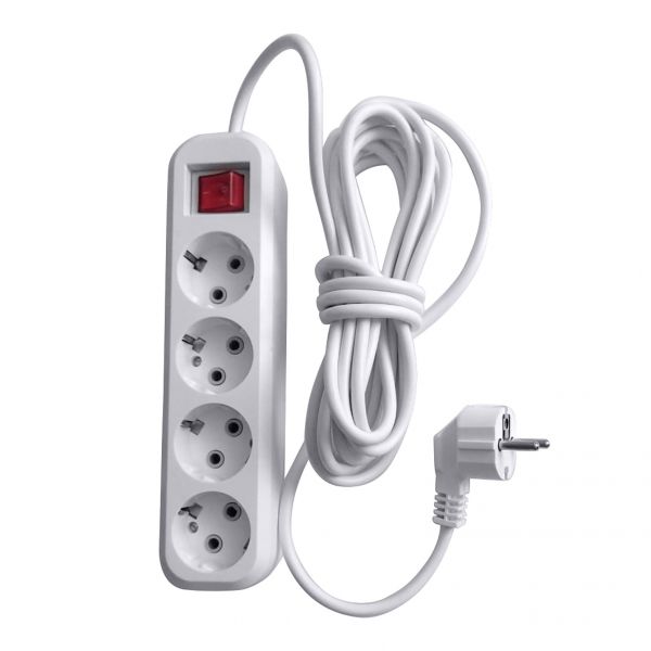 Удлинитель 4-местный с/з с выключателем, 3x0,75мм2, 3м, 250В, 10А, сер Home У10А-003, белый