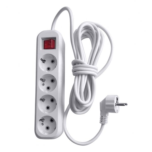 Удлинитель 4-местный с/з с выключателем, 3x0,75мм2, 5м, 250В, 10А, сер Home У10А-003, белый
