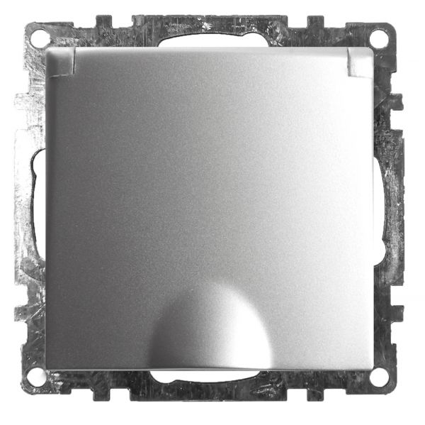 Розетка 1-местная с крышк с защ. штор (механизм) с/з, 250В, 16А, серия Катрин, серебро