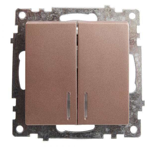 Выключатель 2-клавишный c индикатором (механизм) 250В, 10А, серия Катрин, шампань