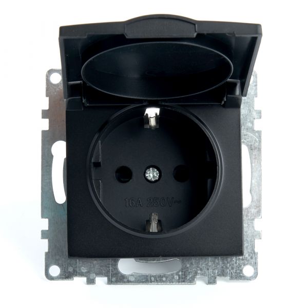 Розетка 1-местная с/з с крышкой, Катрин, черный,