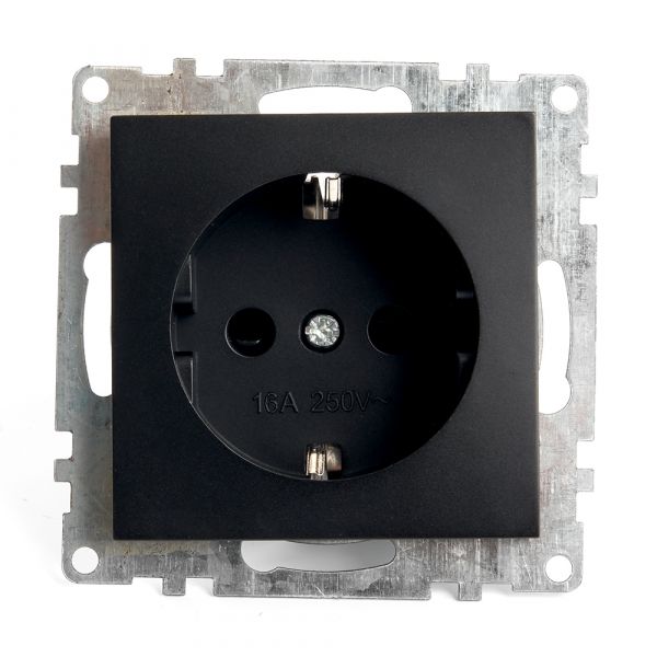 Розетка 1-местная с/з, Катрин, черный,